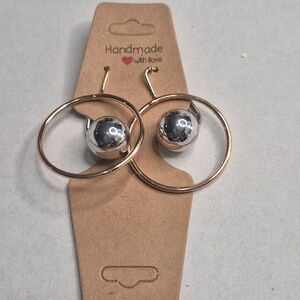 Gold-Tone Hoop Earrings with Silver Bead